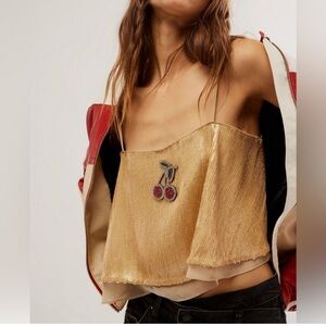Gold Cherry Embellished Women's Top